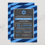 Blue Stripes Chalkboard Bar Mitzvah Einladungen (Vorne/Hinten)
