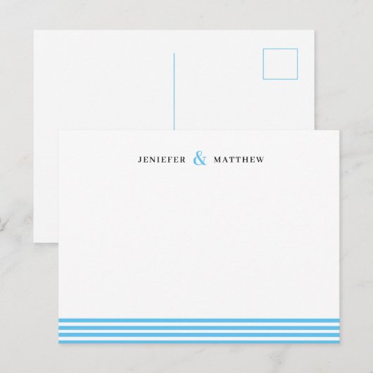 Blue Stripes Couples Personalized Statione Postkarte (Vorne/Hinten)