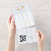 Blue Stripes Crest Bow Monogram Spring Wedding All In One Einladung (Abreißen)