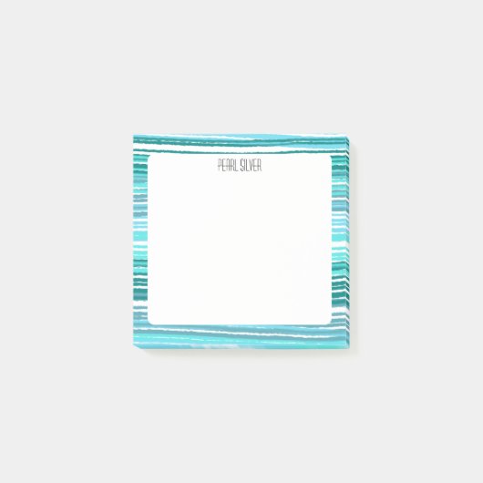 Blue Stripes CUSTOM Chic Monogram Personalisiert Post-it Klebezettel (Vorderseite)