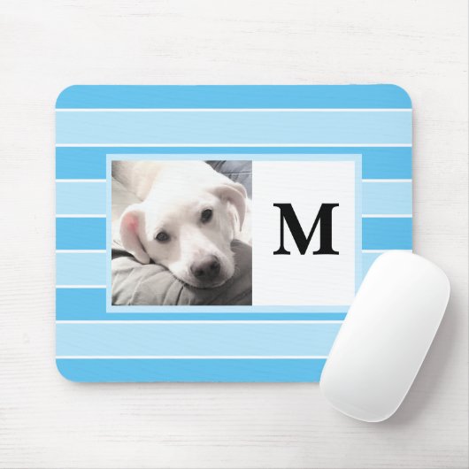 Blue Stripes Custom Initial One Foto Niedlich Dog  Mousepad (Mit Mouse)