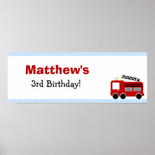Blue Stripes Fire Truck Geburtstagsparty Banner Poster