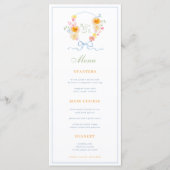 Blue Stripes & Floral Crest Spring Wedding Menu Menükarte (Vorderseite)