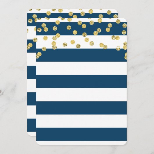 Blue Stripes Gold Dots Probe Abendessen Party Einladung (Vorne/Hinten)