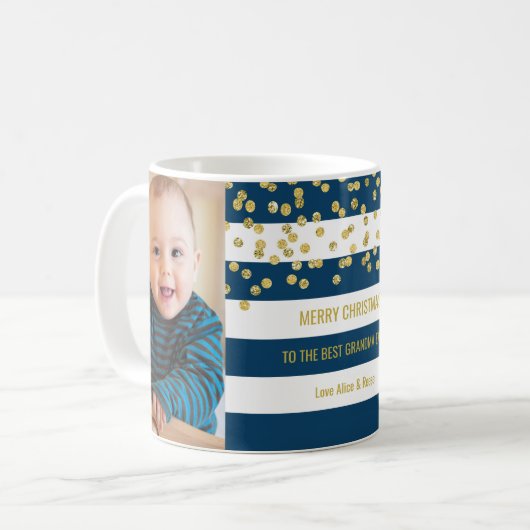 Blue Stripes Gold Foto Best Oma Weihnachten Kaffeetasse (Vorderseite Links)