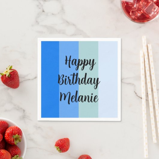 Blue Stripes Happy Birthday Serviette (Beispiel)