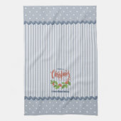 Blue Stripes Holly Blätter und Berries Weihnachten Geschirrtuch (Vertikal)