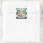 Blue Stripes Imitate Gold Floral Save the Date Fot Quadratischer Aufkleber (Tasche)