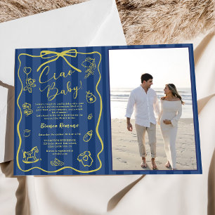 Blue Stripes Italian Themed Ciao Baby Foto Einladung