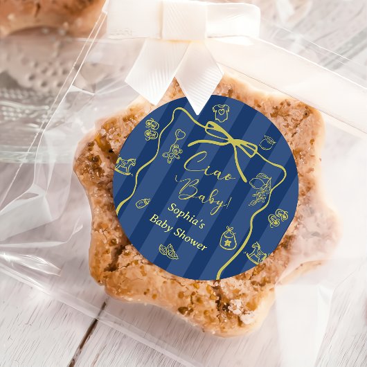 Blue Stripes Italian Themed Ciao Baby  Runder Aufkleber