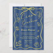 Blue Stripes Italian Themed Ciao Bambino Einladung (Vorderseite)