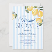 Blue Stripes Lemon Bridal Shower Invitation Einladung (Vorderseite)