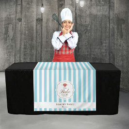 Blue Stripes Logo Table Pop Up Shop Vendor Runner Wandteppich