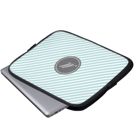 Blue Stripes Monogram Laptop Sleeve (Vorne Knopf)