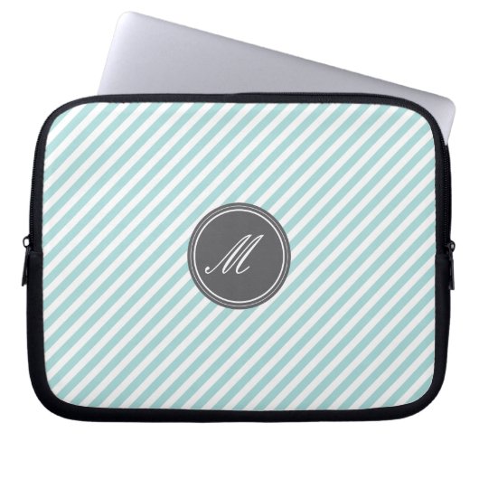 Blue Stripes Monogram Laptop Sleeve (Vorderseite)