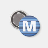 Blue Stripes Monogram Letter Kids' Art Magnet (Vorderseite/Rückseite)