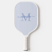 Blue Stripes Monogram Name Pickleball Schläger (Rückseite)