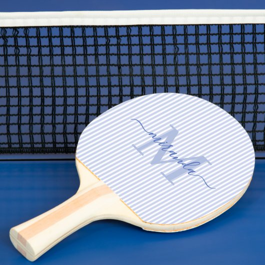 Blue Stripes Monogram Name Tischtennis Schläger (InSitu)
