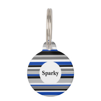 Blue Stripes Monogram Pet ID Tag Haustiermarke