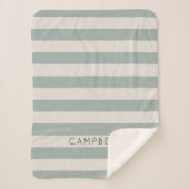 Blue Stripes Name Monogram | Modernes Bauernhaus Sherpadecke (Vorderseite)
