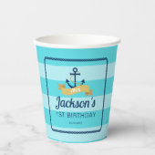 Blue Stripes Nautic Geburtstag Pappbecher (Vorderseite)