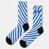 Blue Stripes on White and Text Socken (Linkes Detail)