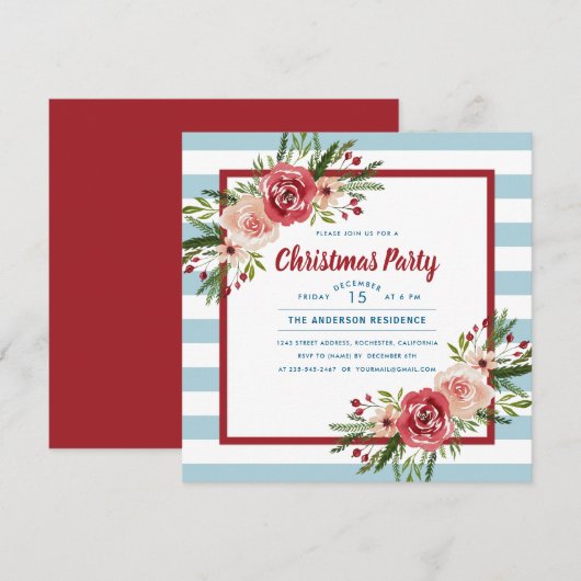 Blue Stripes Party Einladung (Vorne/Hinten)