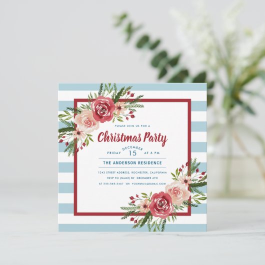 Blue Stripes Party Einladung (Stehend Vorderseite)