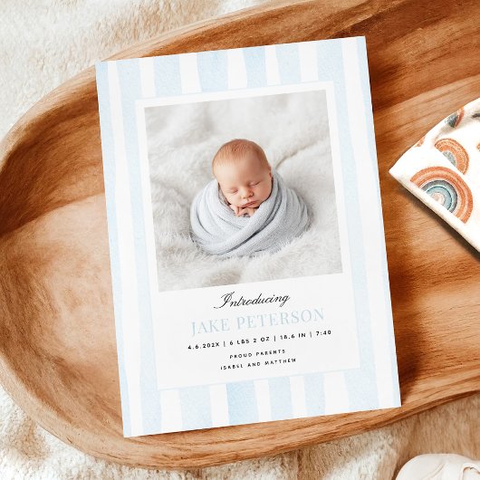 Blue Stripes Photo Birth Announcement Ankündigung