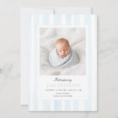 Blue Stripes Photo Birth Announcement Ankündigung (Vorderseite)