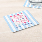 Blue Stripes Pink Summer Favorites Birthday  Rechteckiger Pappuntersetzer (angewinkelt)