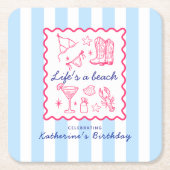 Blue Stripes Pink Summer Favorites Birthday  Rechteckiger Pappuntersetzer (Vorderseite)