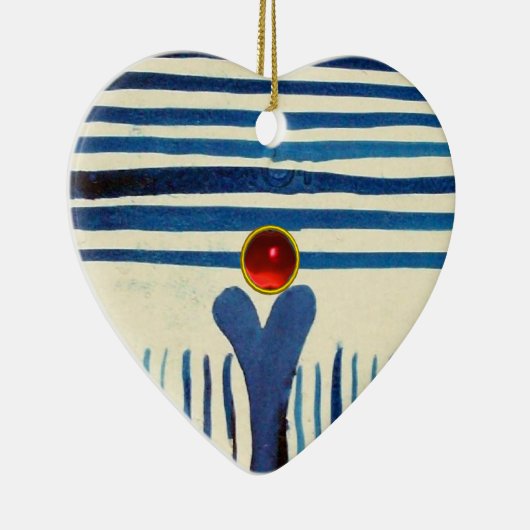BLUE STRIPES & RED RUBY HERZ KERAMIKORNAMENT (Rechts)