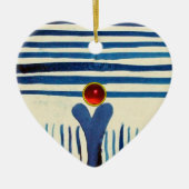 BLUE STRIPES & RED RUBY HERZ KERAMIKORNAMENT (Vorne)