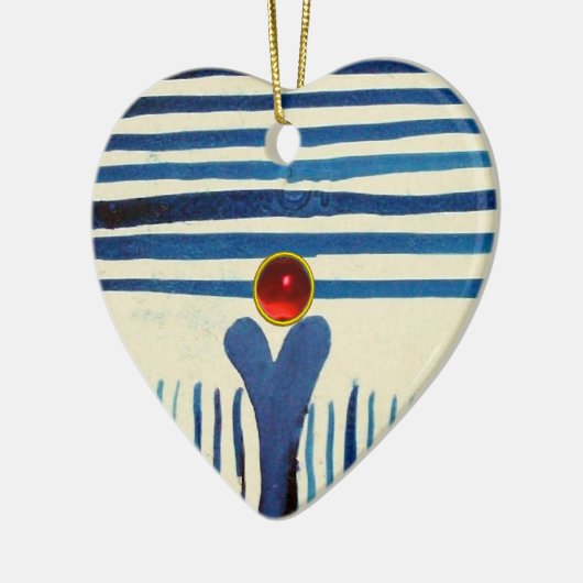 BLUE STRIPES & RED RUBY HERZ KERAMIKORNAMENT (Links)