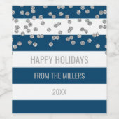 Blue Stripes Silver Confetti Custom Christmas Wein Weinetikett (Einzelnes Label)