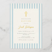 Blue Stripes Taufe für Boy Elegant Folieneinladung (Vorderseite)