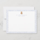 Blue Stripes Teddy Bear Nursery Note Card Einladung (Vorderseite)