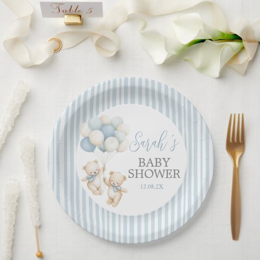 Blue Stripes Twins Bears Baby Shower Pappteller (Hochzeit)