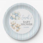 Blue Stripes Twins Bears Baby Shower Pappteller (Vorderseite)
