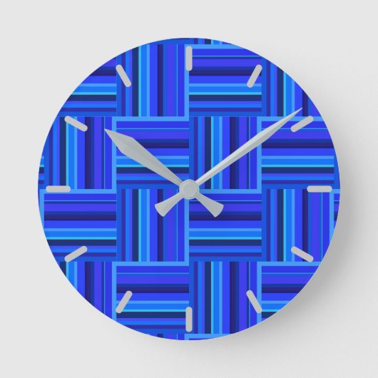 Blue stripes weave pattern runde wanduhr (Vorderseite)