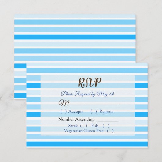Blue Stripes Wedding RSVP Karte (Vorne/Hinten)