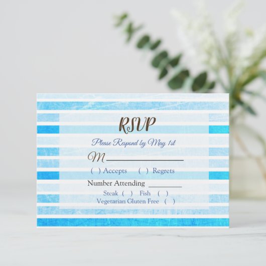 Blue Stripes Wedding RSVP Karte (Stehend Vorderseite)