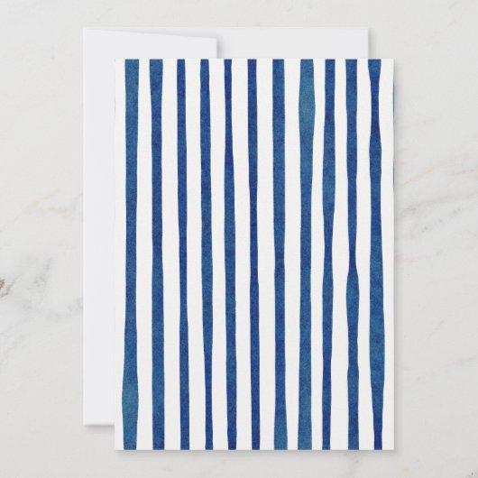 Blue Stripes White Hydrangeas Einladung Hochzeit (Rückseite)