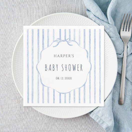 Blue Stripes with Scalloped Frame Boy Baby Shower Serviette