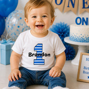 Blue Striping First Birthday Boy Shirt