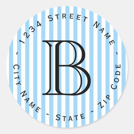 Blue Strips Monogram Rücksendeadresse Runder Aufkleber (Vorderseite)