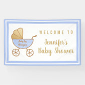 Blue Stroller Baby Boy Dusche Willkommen Banner (Horizontal)