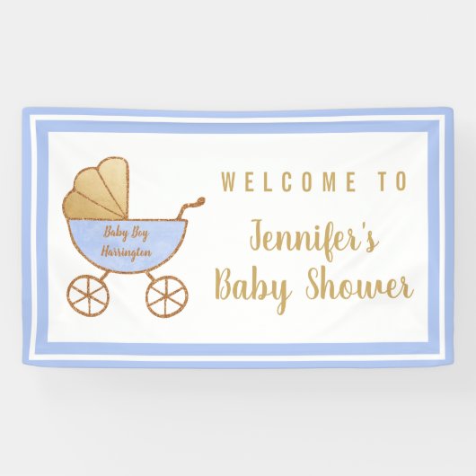 Blue Stroller Baby Boy Dusche Willkommen Banner (Horizontal)