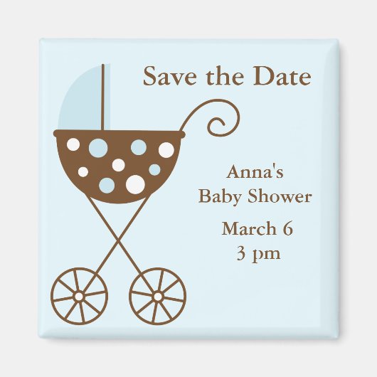 Blue Stroller Baby Dusche Save the Date Magnet (Vorne)